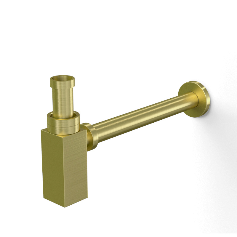 Siphon lavabo bouteille carré laiton doré brossé