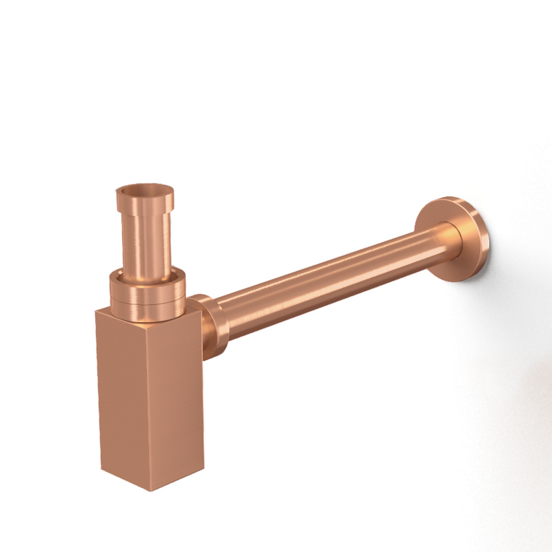 Siphon lavabo bouteille carré laiton or rose mat