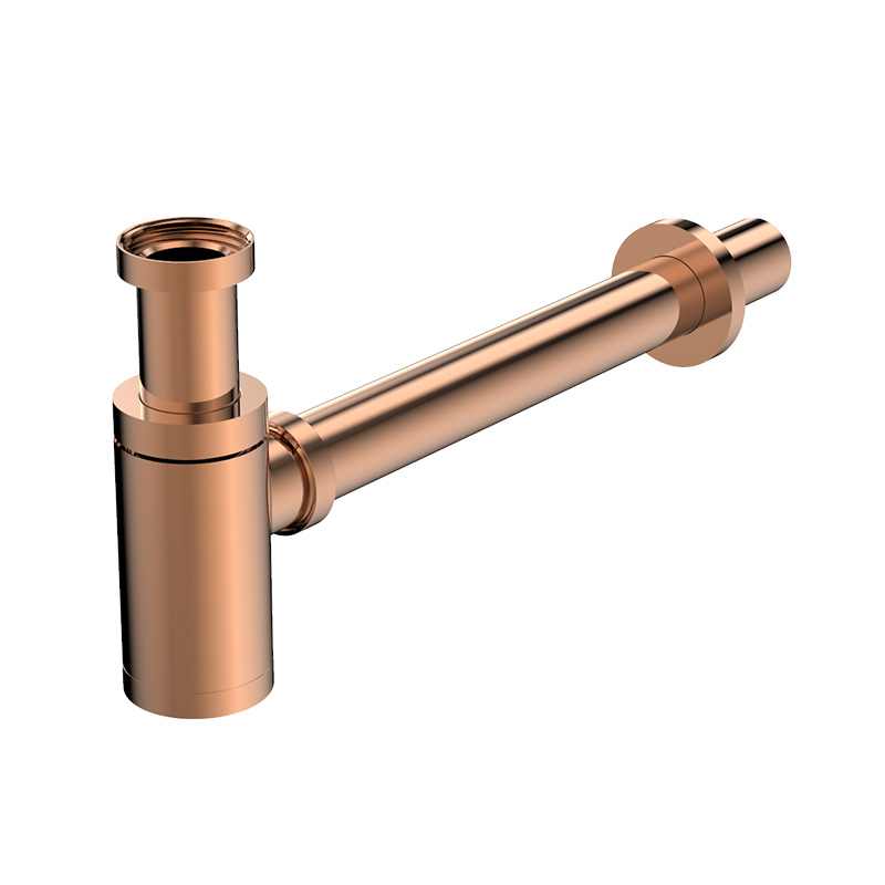 Siphon lavabo bouteille en laiton finition doré rose