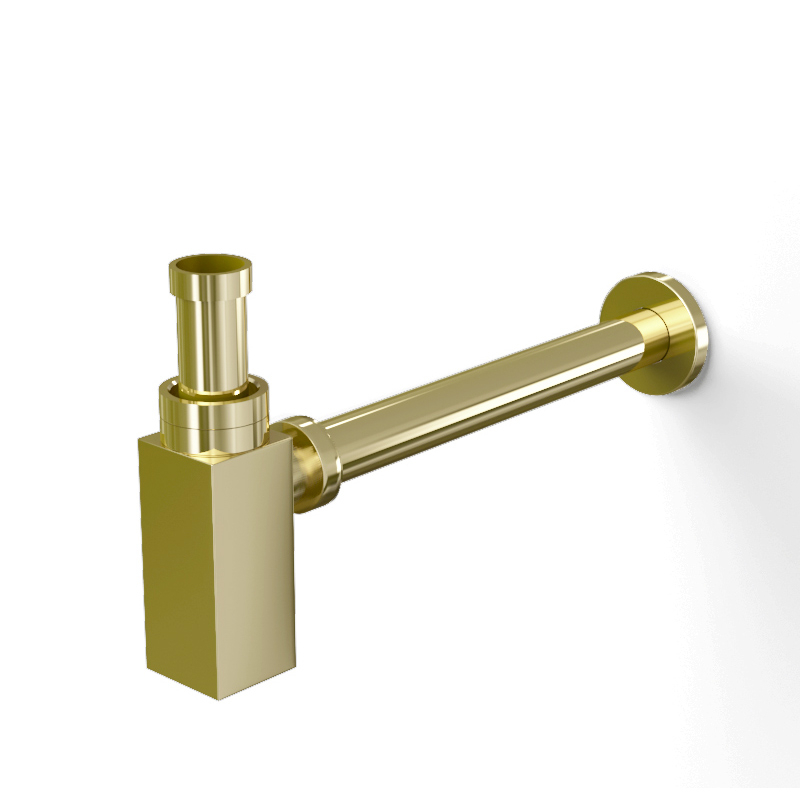 Siphon lavabo bouteille carré laiton doré