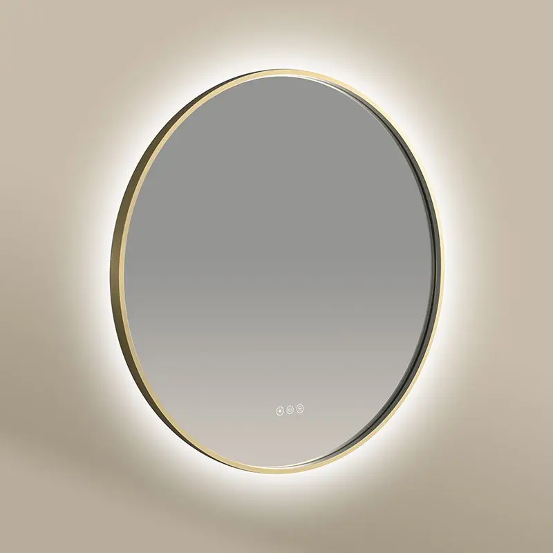 Miroir Rond 80cm rétroéclairage Led et Anti-Buée Doré Mat, Chatelet