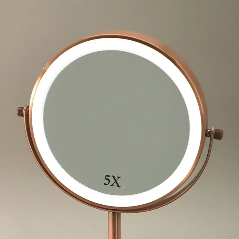 Miroir cosmétique grossissant  5X + Led, Doré Rose Brossé, Elvire