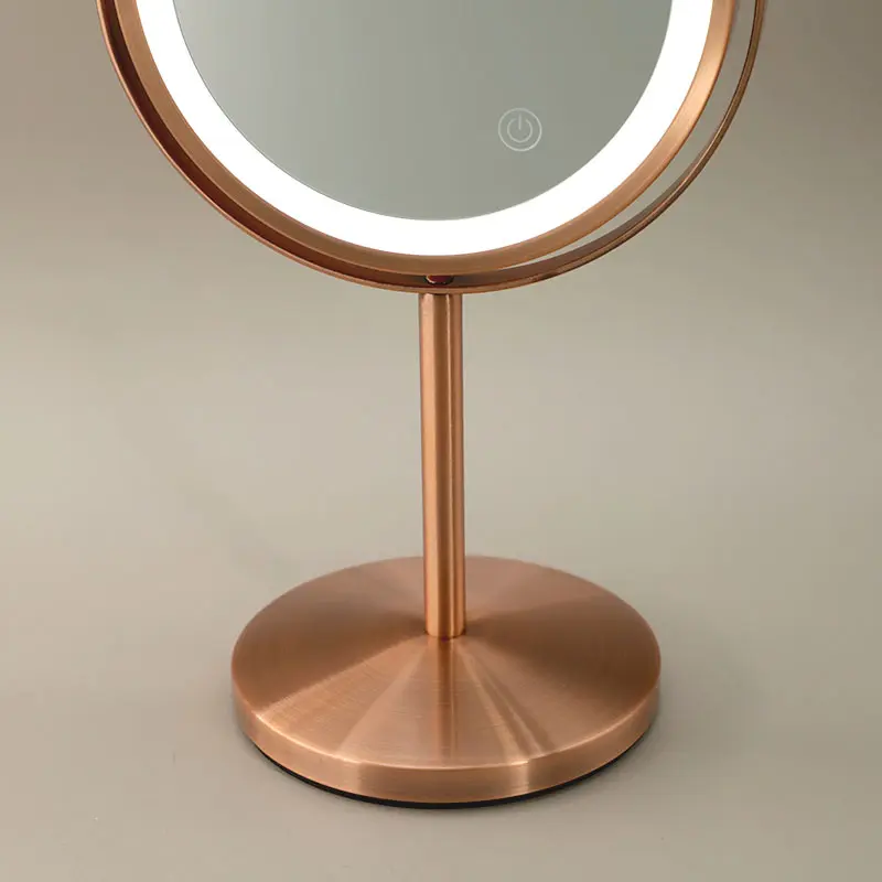 Miroir cosmétique grossissant  5X + Led, Doré Rose Brossé, Elvire