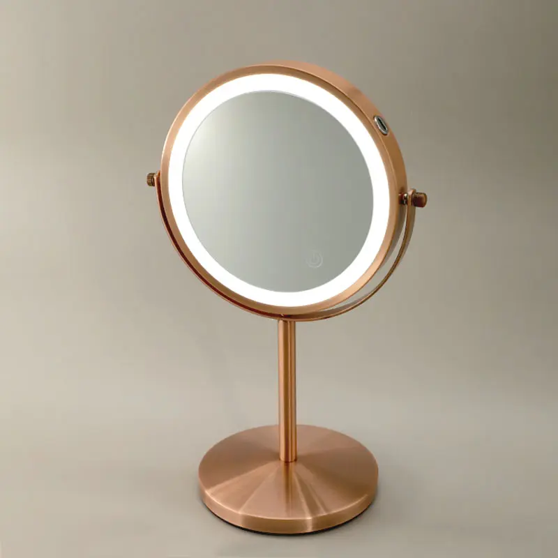 Miroir cosmétique grossissant  5X + Led, Doré Rose Brossé, Elvire