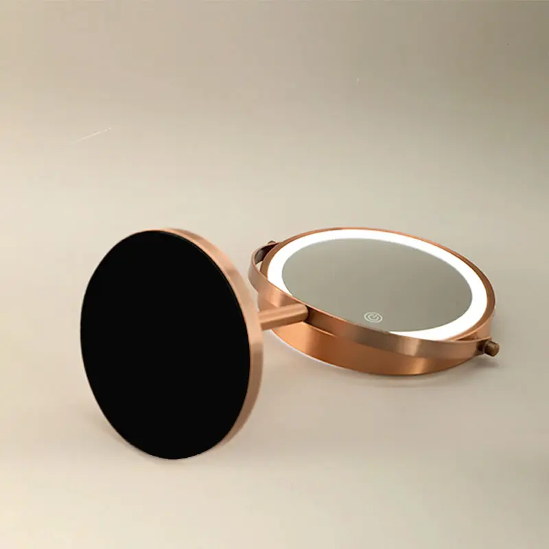 Miroir cosmétique grossissant  5X + Led, Doré Rose Brossé, Elvire