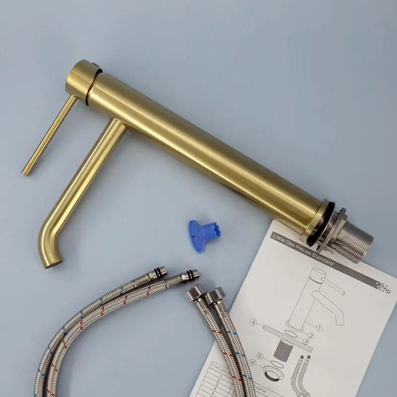 Robinet mitigeur lavabo haut, Châtelet, Doré brossé