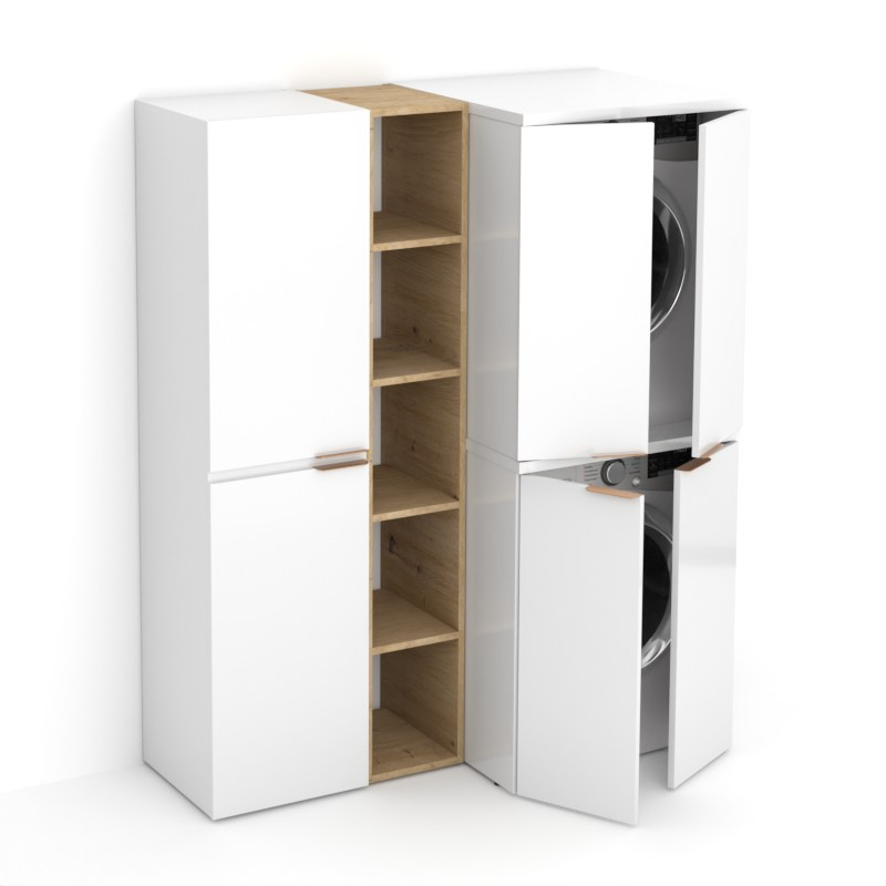 Ensemble Meuble Buanderie Blanc et Amazonia, Compo M 6.0, 145 cm