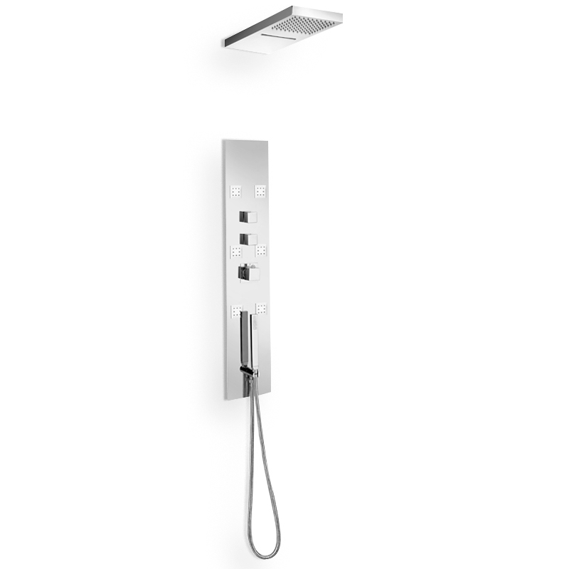 Elegance, panneau de douche encastré hydromassant et leds, thermostatique, acier inoxydable