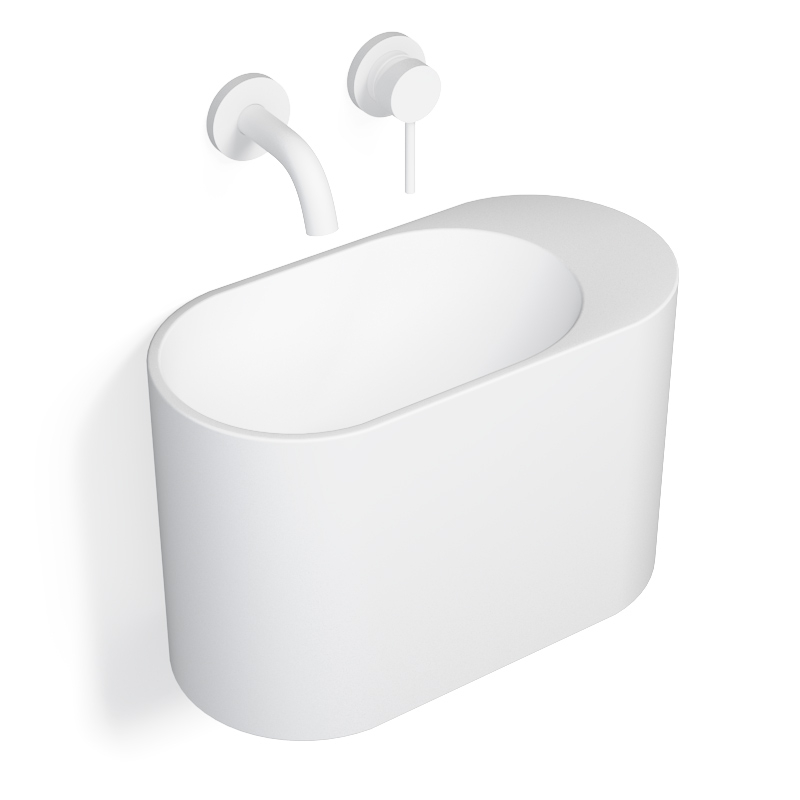 Lave-mains 43 x 22 cm, sans trou de robinet, blanc mat, Ovalo
