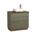 Meuble à poser 80 cm, vert olive et bois noyer avec poignées doré rose brossé, Alma