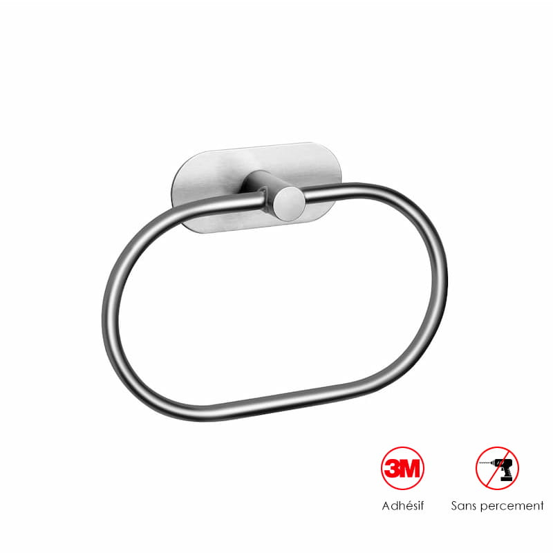 Anneau Porte-serviette, inox brossé, adhésif Sansvis