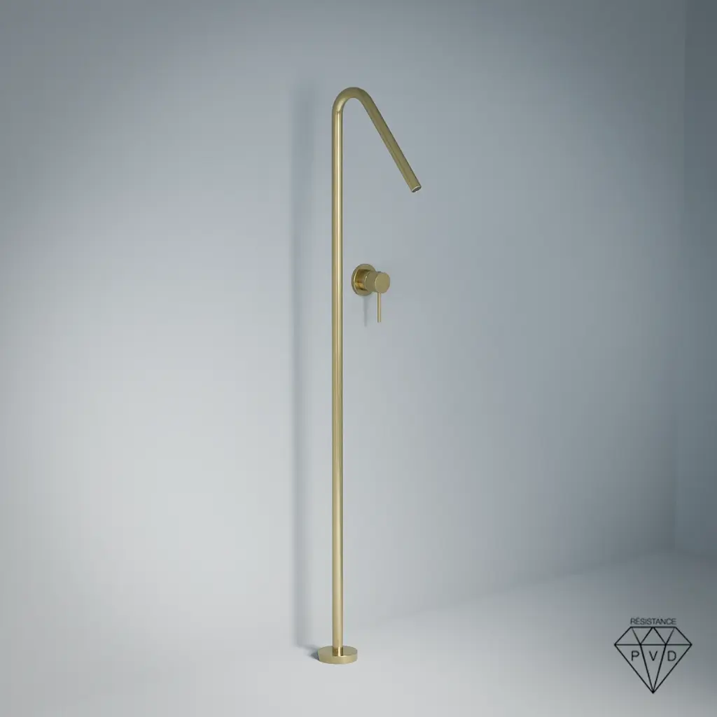 Robinet mitigeur lavabo sur pied, doré brossé, Châtelet
