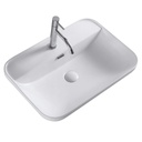 Vasque rectangulaire 60x42 cm, en céramique blanche à encastrer, avec plage de robinetterie, Fino Pisa