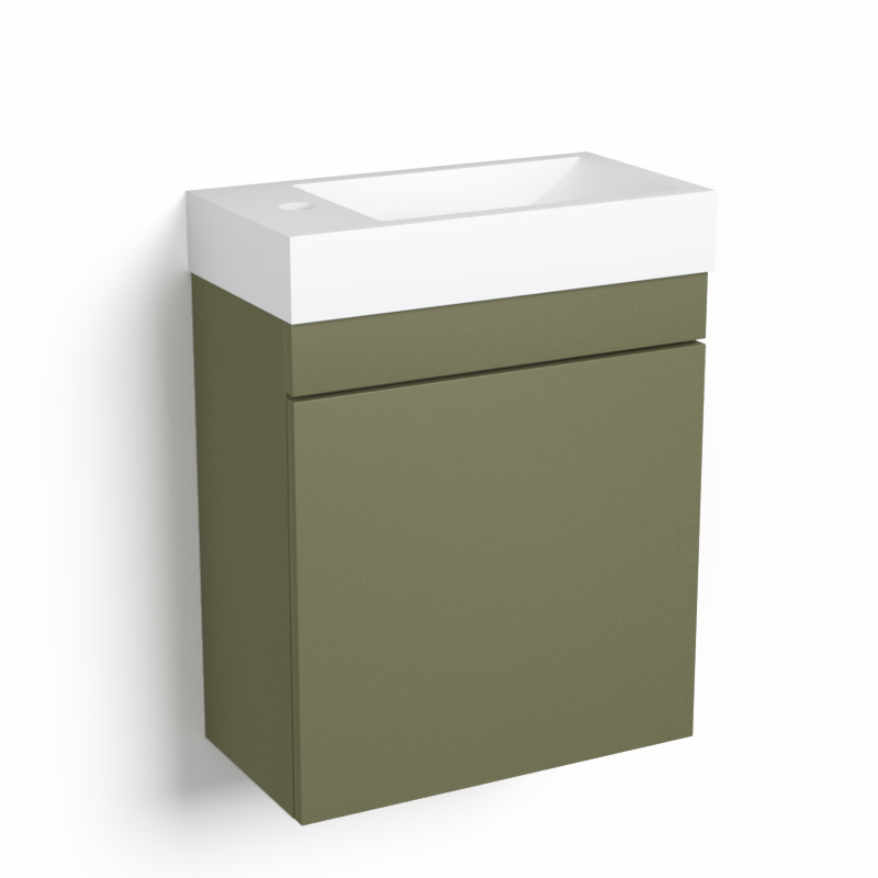 Lave-mains 44,5 x 23,7 cm, Vert olive, et vasque blanc mat, Alma