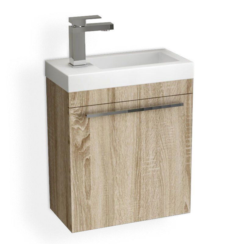Meuble lave-mains bois et vasque en résine blanche, 44cm, Mini