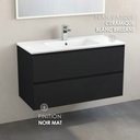 Meuble suspendu 100cm noir mat et plan vasque céramique blanc, One