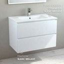 Meuble suspendu 80cm et plan vasque céramique, 2 tiroirs, blanc brillant, One