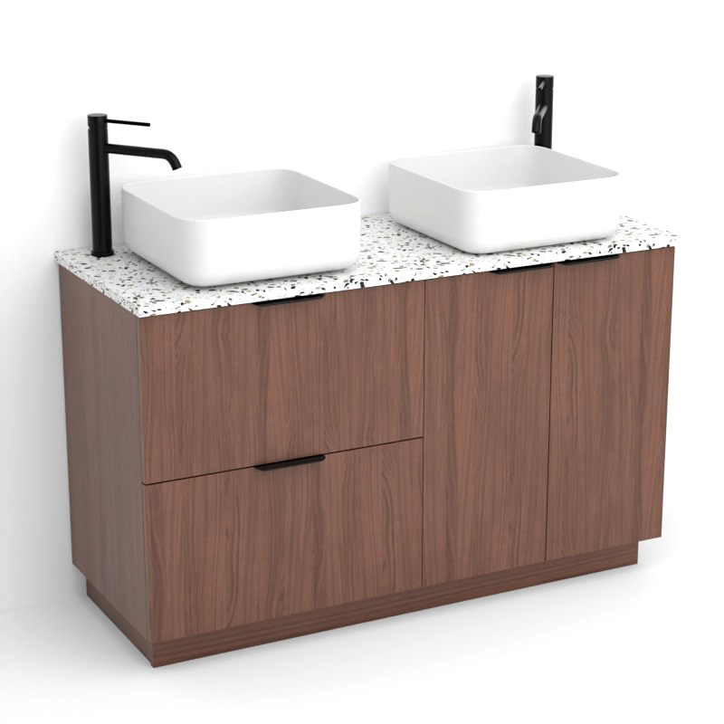 Meuble avec plan Terrazzo, 120 cm, Meuble Noyer et Plan Terrazzo Diamond Ice