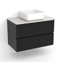 Meuble suspendu 80 cm pour vasque à poser, Noir et Plan Terrazzo Kala White, Caruso