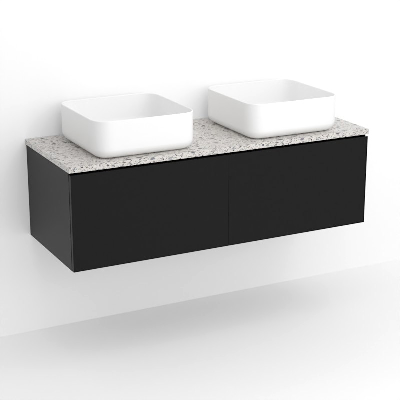 Meuble suspendu 120 cm pour vasque à poser, Noir et Plan Terrazzo Kala White,Caruso