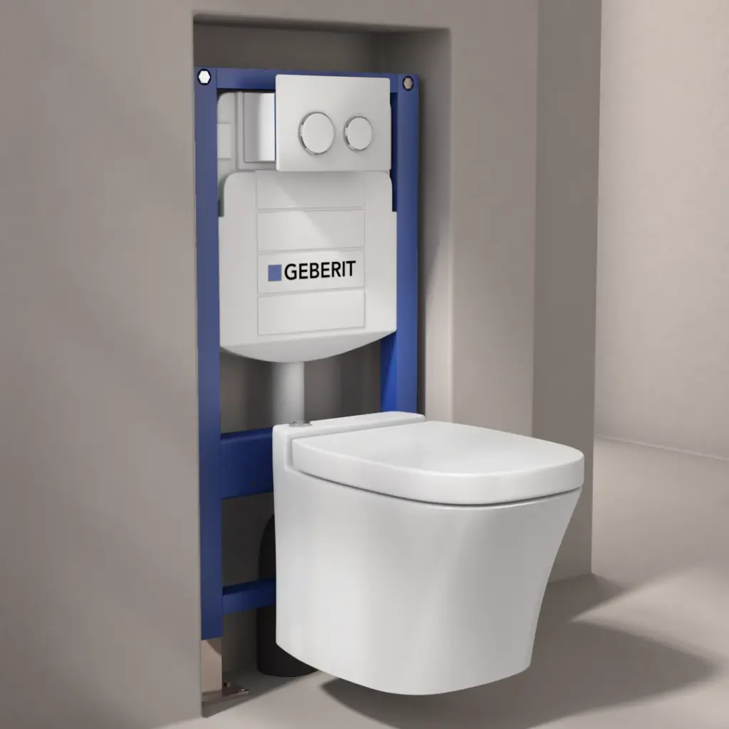 Bâti Geberit Duofix Sigma + Plaque de déclenchement blanche + WC suspendu Leon Rimless - Pack WC suspendu