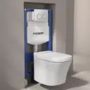 Bâti Geberit Duofix Sigma + Plaque de déclenchement blanche + WC suspendu Leon Rimless - Pack WC suspendu