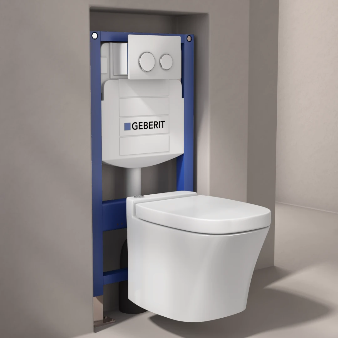 Bâti Geberit Duofix Sigma + Plaque de déclenchement blanche + WC suspendu Leon Rimless - Pack WC suspendu