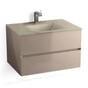 Meuble salle de bain Taupe 75 cm, 2 tiroirs, plan verre, Glass