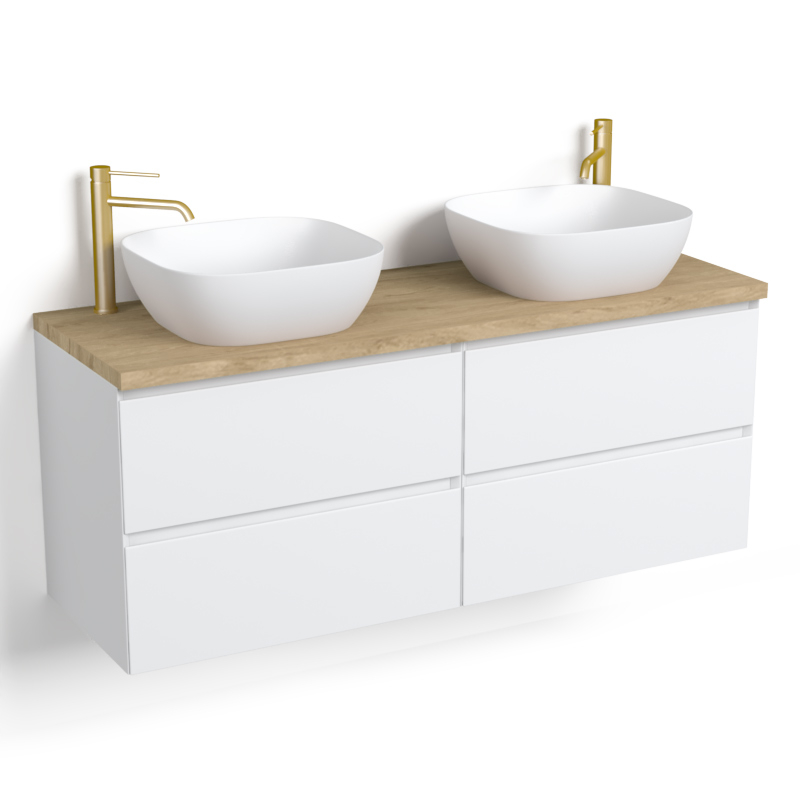 Meuble salle de bain blanc mat 140 cm, One, 6 couleurs de plateau