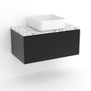 Meuble suspendu 80 cm pour vasque à poser, Noir et Plan Terrazzo Diamond Ice, Caruso