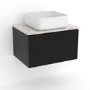 Meuble suspendu 60 cm pour vasque à poser, Noir et Plan Terrazzo Kala White, Caruso