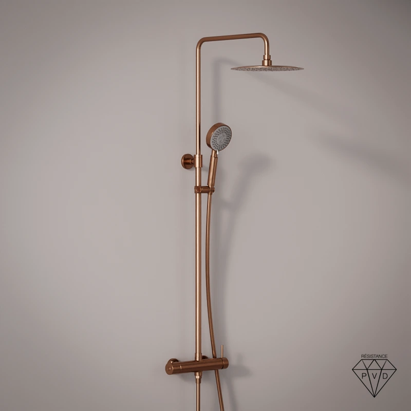 Colonne de douche avec mitigeur mécanique Ø25cm, avec douchette multifonction, Doré Rose, Châtelet