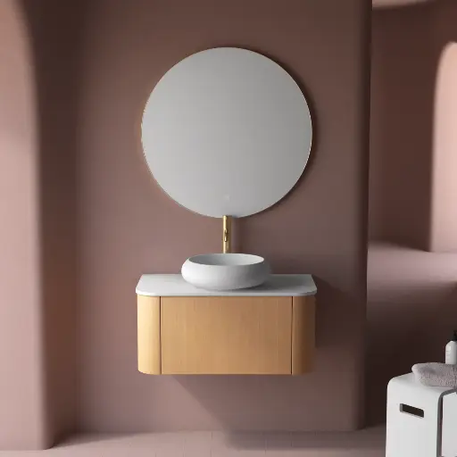 Meuble suspendu 80 cm + plan en résine minérale blanc mat, Anna, 2 couleurs