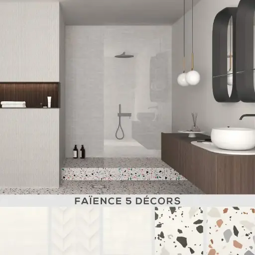 Faience 20x50 uni et motifs, Arts White
