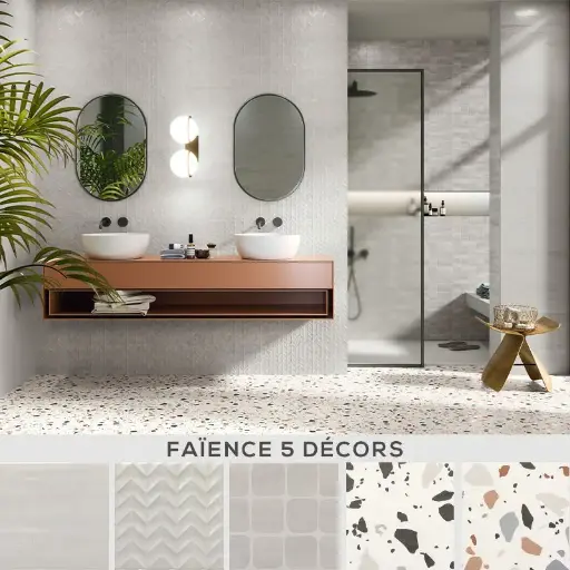 Faïence 20x50 uni et motifs, Arts Grey