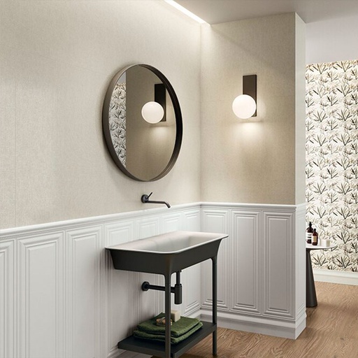 Carrelage mur moulures aspect boiserie, 30x90 cm, Blanc Mat