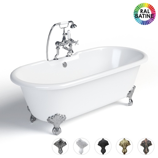 Baignoire îlot fonte, couleur personnalisable, pieds 5 finitions, Liverpool
