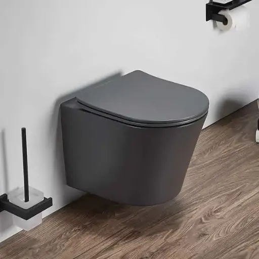 WC Suspendu compact, 49x36,5 cm, Gris foncé mat, Flavia