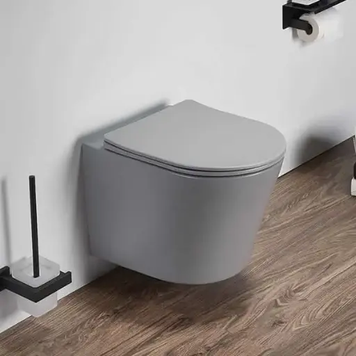 WC Suspendu compact, 49x36,5 cm, Gris ciment mat, Flavia