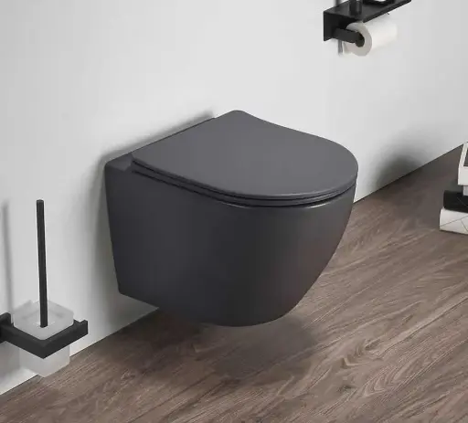 WC Suspendu compact, 49x37 cm, Gris foncé mat, Celia
