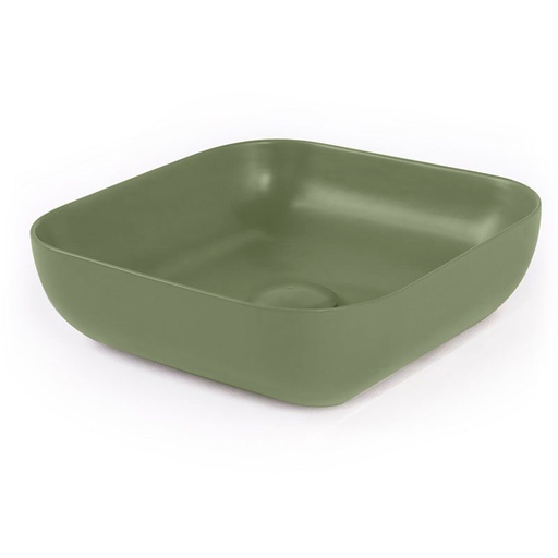 Vasque à poser 45 x 43 cm carrée, céramique, Vert mat, made in France, Desvres