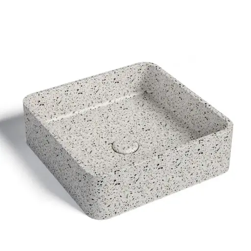 Vasque béton carrée, 39x39 cm, terrazzo, T2