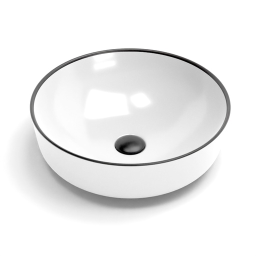 Vasque à poser Ø41,5 cm céramique, Blanc avec liseré noir, Line