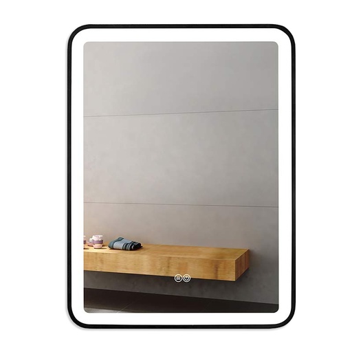 Miroir 60x80 cm LED et anti-buée, bord noir, Squared black