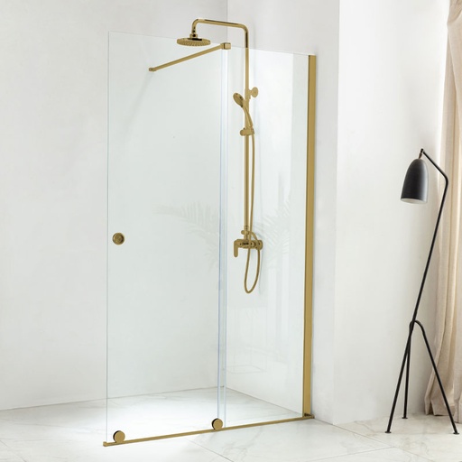 Paroi de douche 120 ou 140 cm, fixe + porte coulissante, profilé doré brossé, Arca