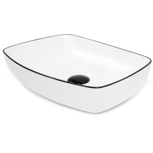 Vasque à poser 58 x 41 cm rectangulaire, céramique, Blanc mat et liseré noir, made in France, Fil