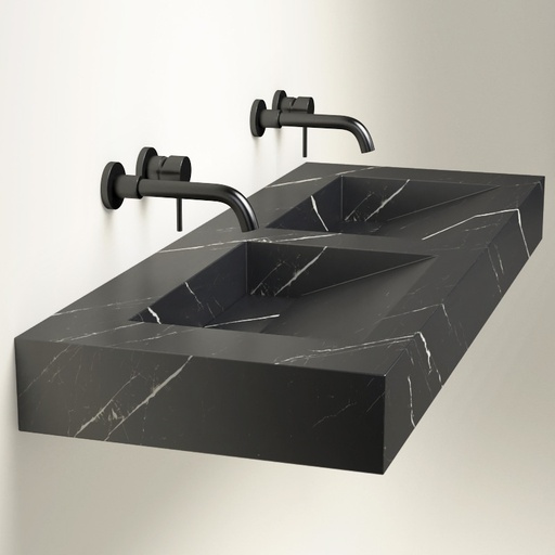 Plan 2 Vasques, 121x46x12, Marbre Black Marquina, Lake