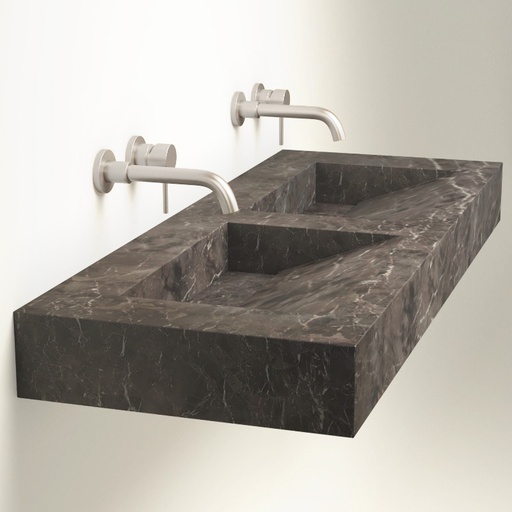 Plan 2 Vasques, 121x46x12, Marbre Turk Grey, Lake