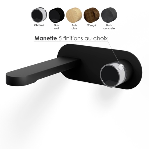 Mitigeur Lavabo encastré, noir mat, manette personnalisable, Flow Round