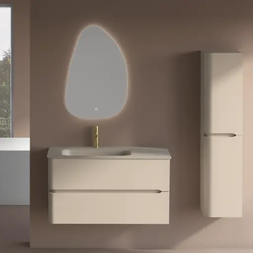 Meuble suspendu Beige Mat avec vasque en verre, 100x50x55cm, Sorbonne